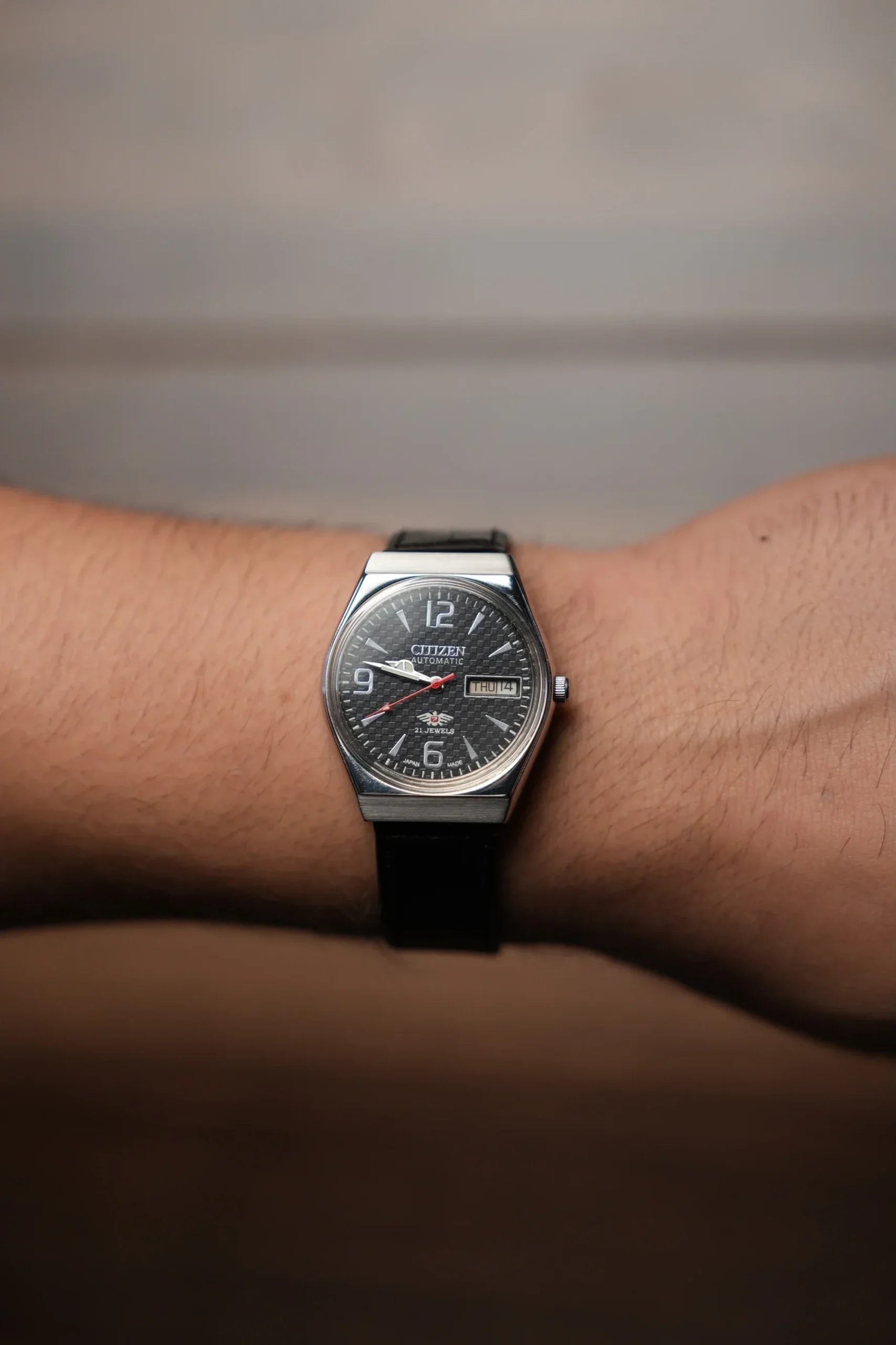 Citizen Automatic Black Checkered Dial 21 Jewel GN-45-71-2574