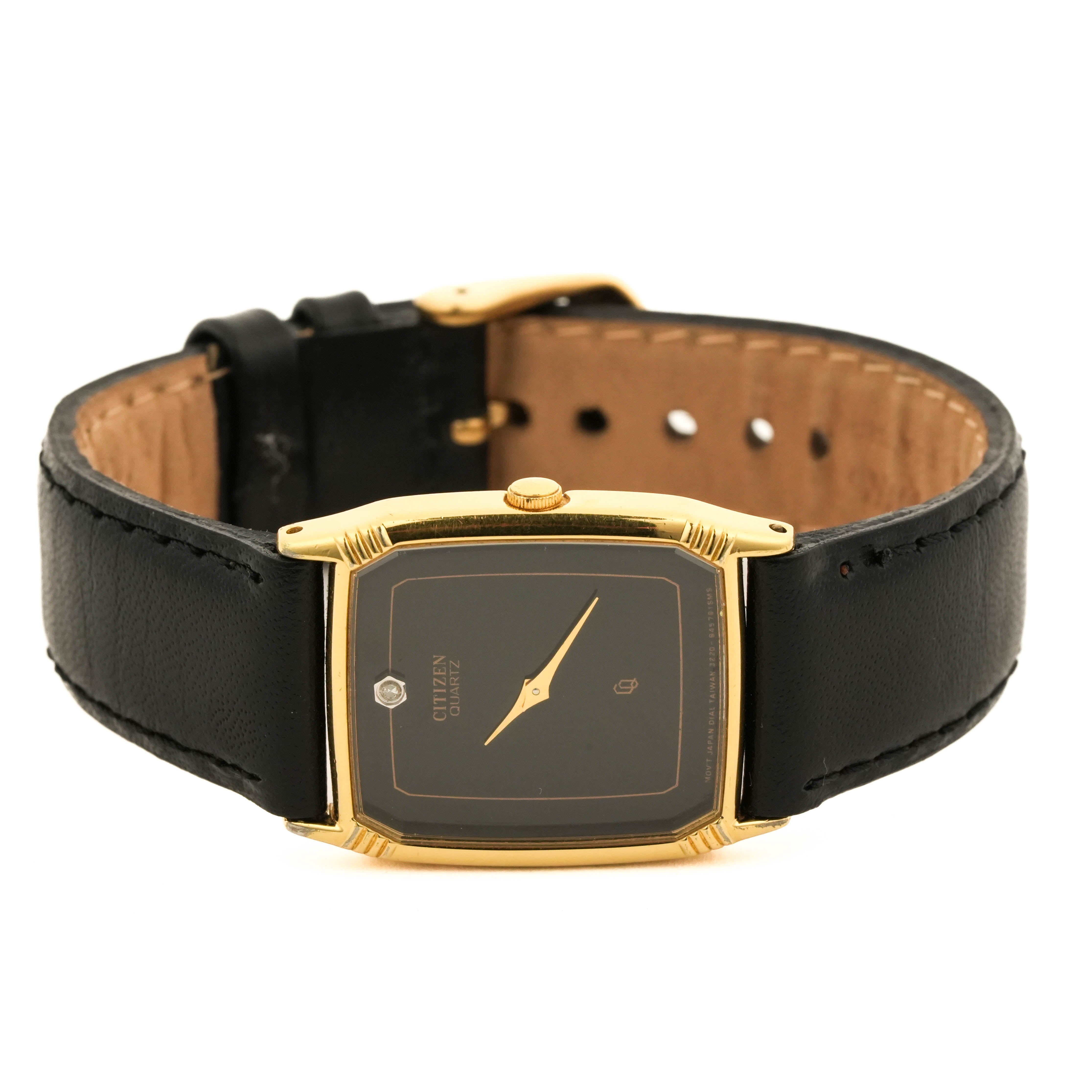 Citizen 3220-940784 1970s Gold Quartz Tank Black Dial Serviced