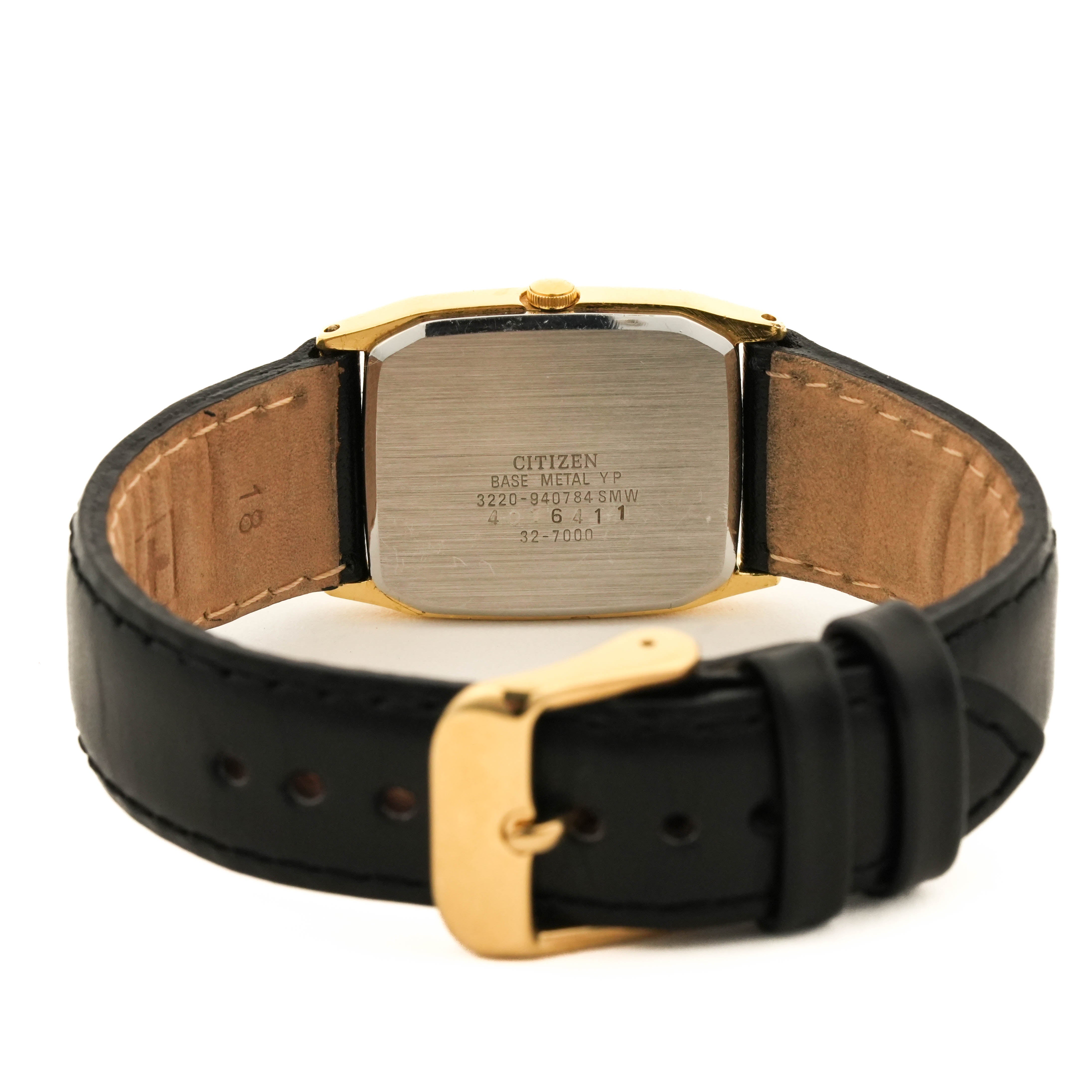 Citizen 3220-940784 1970s Gold Quartz Tank Black Dial Serviced