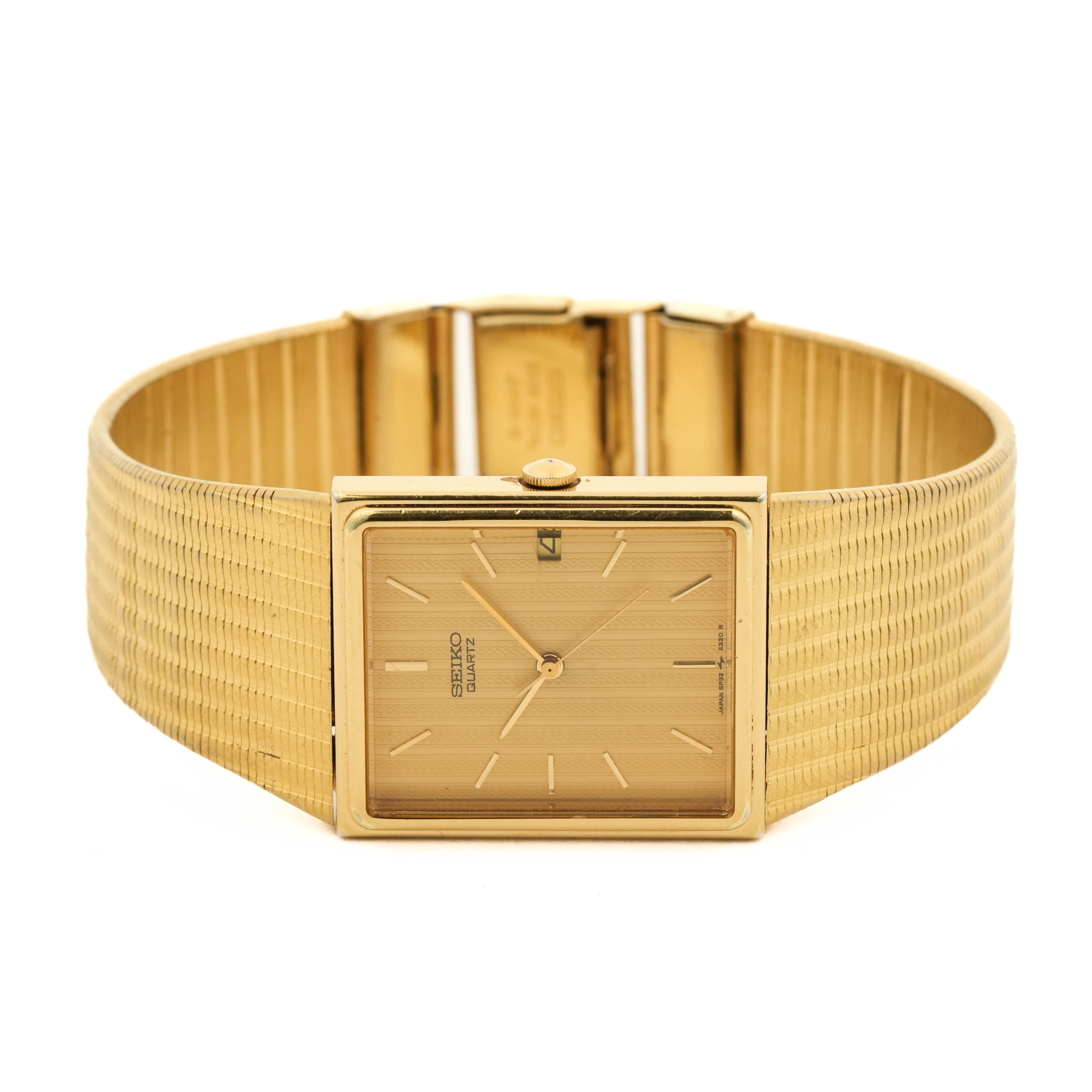 1987 Seiko 5P32-5239 Gold Tank Quartz Herringbone Champagne Dial