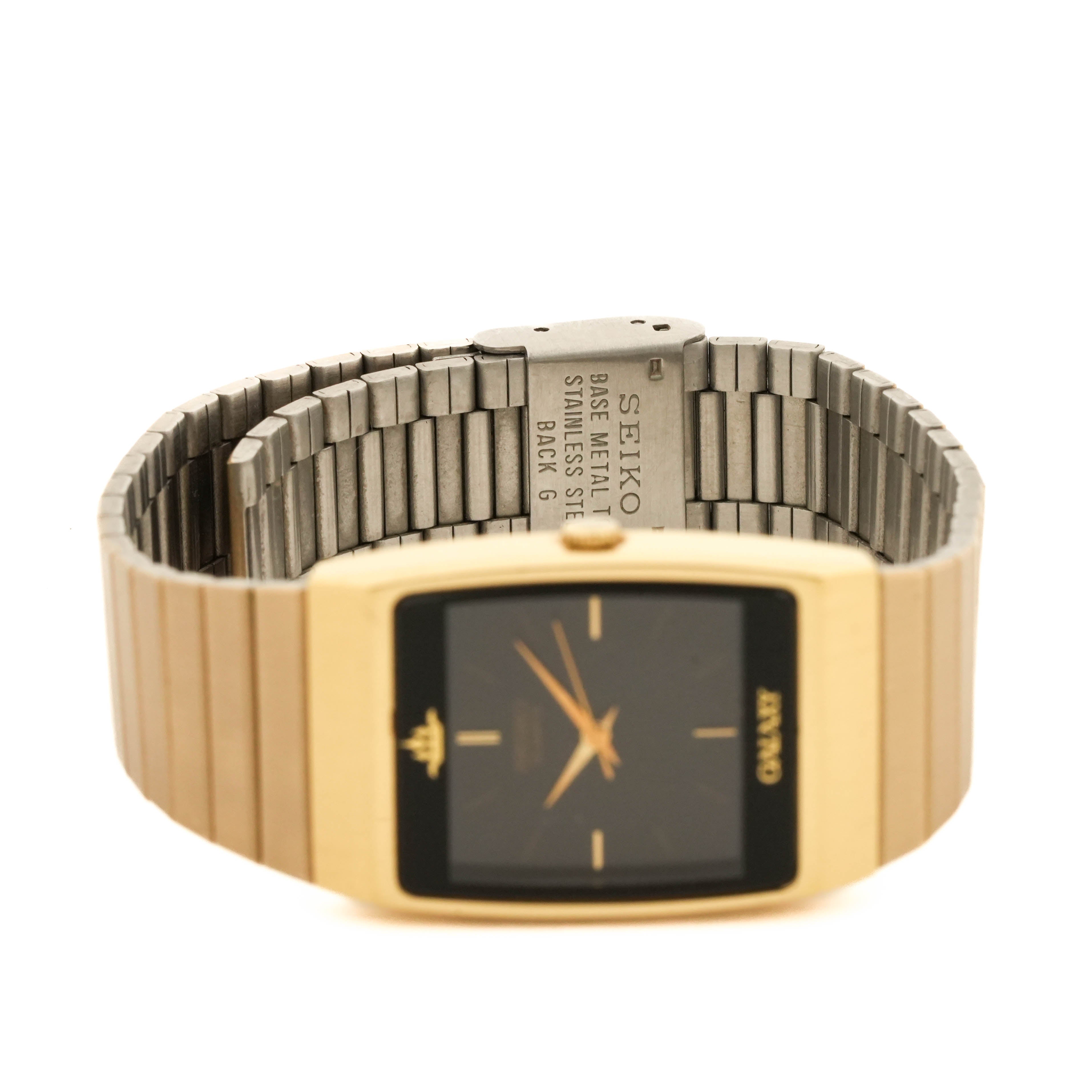 1988 Seiko Credero Tank Quartz Black Dial Gold Case FC-8Y21-5030