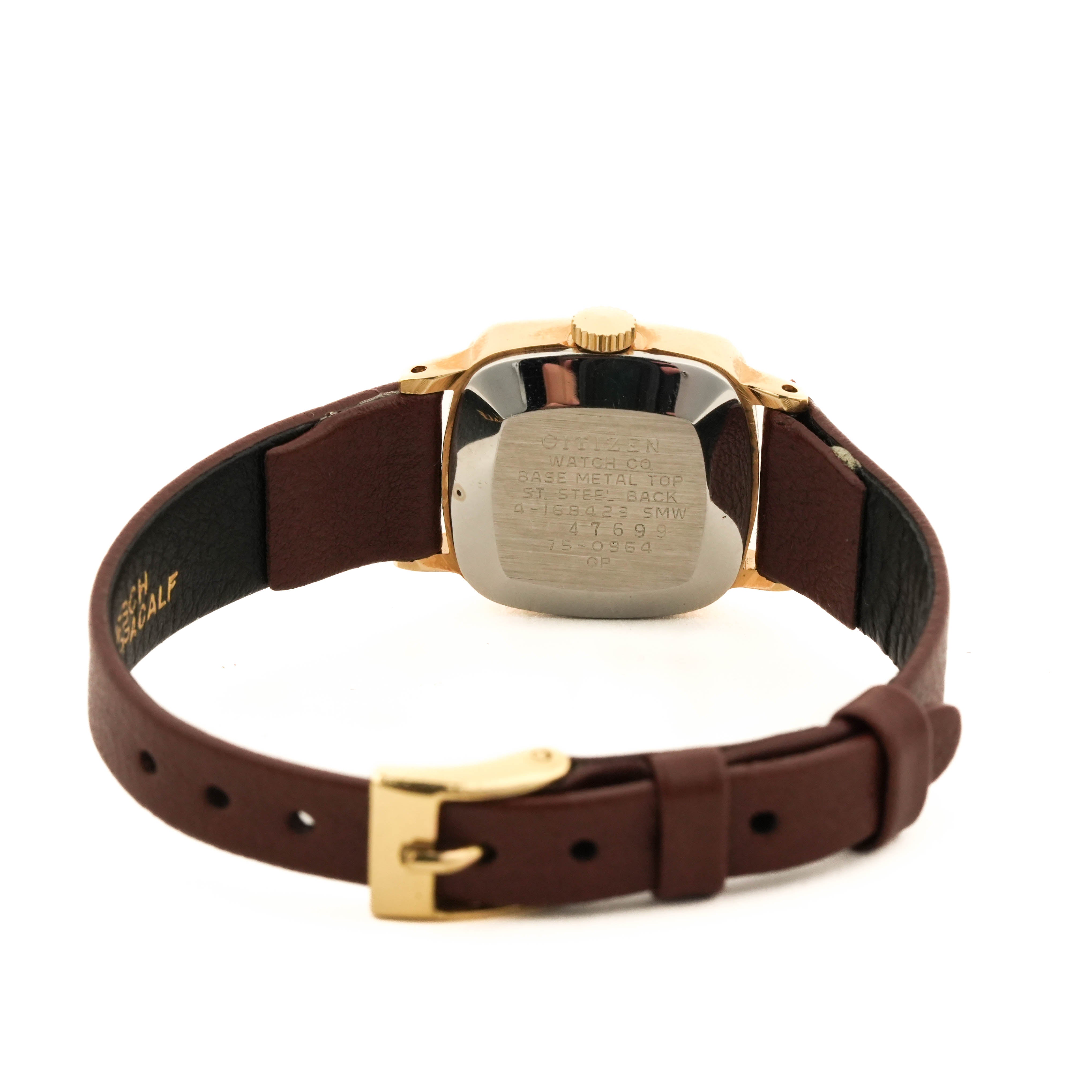 NOS Citizen Ladies Gold Cushion Brown Dial Manual Wind Watch 75-0964