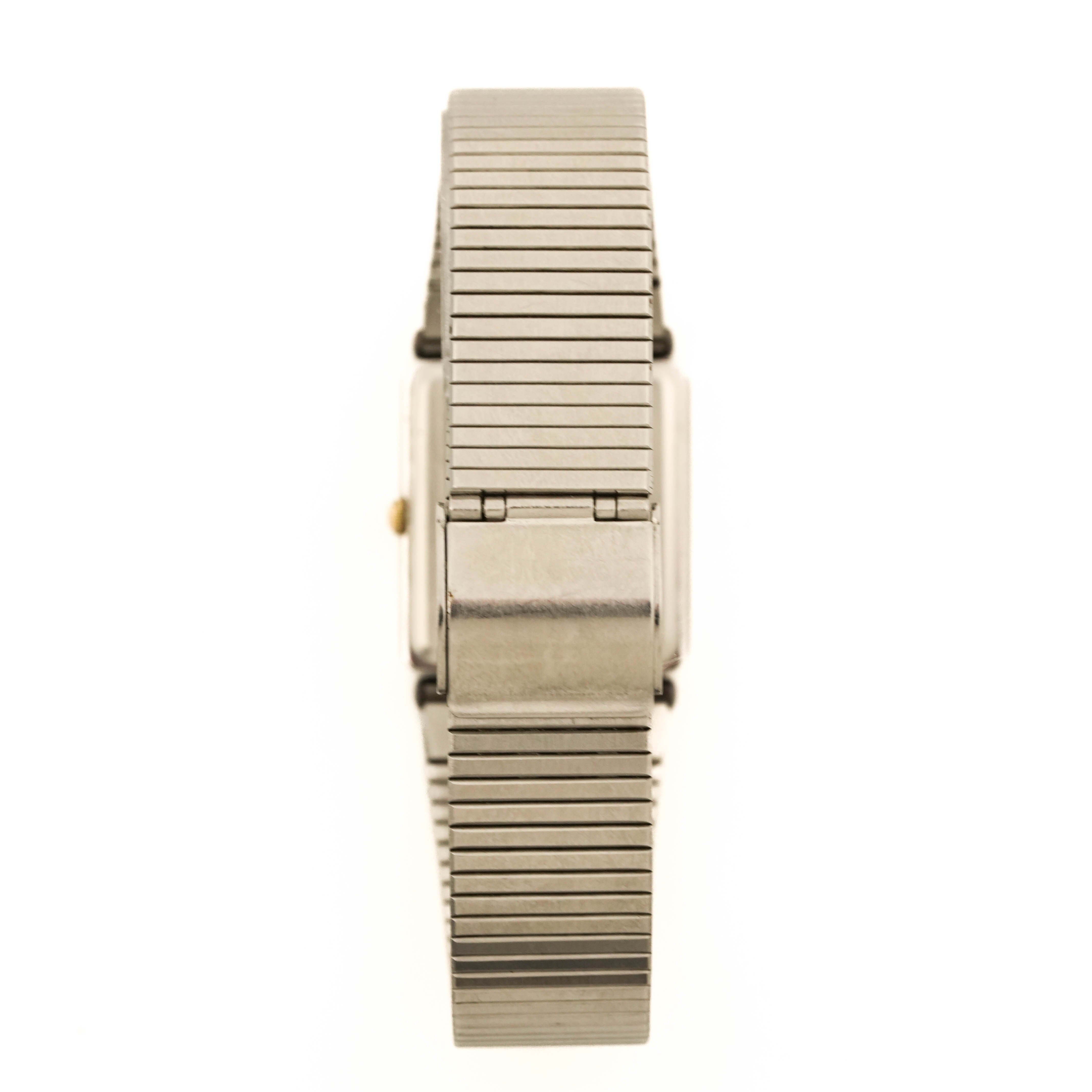 Seiko 7321-5680 Vintage Two-Tone Quartz Tank Dark Dial Ribbed Bracelet