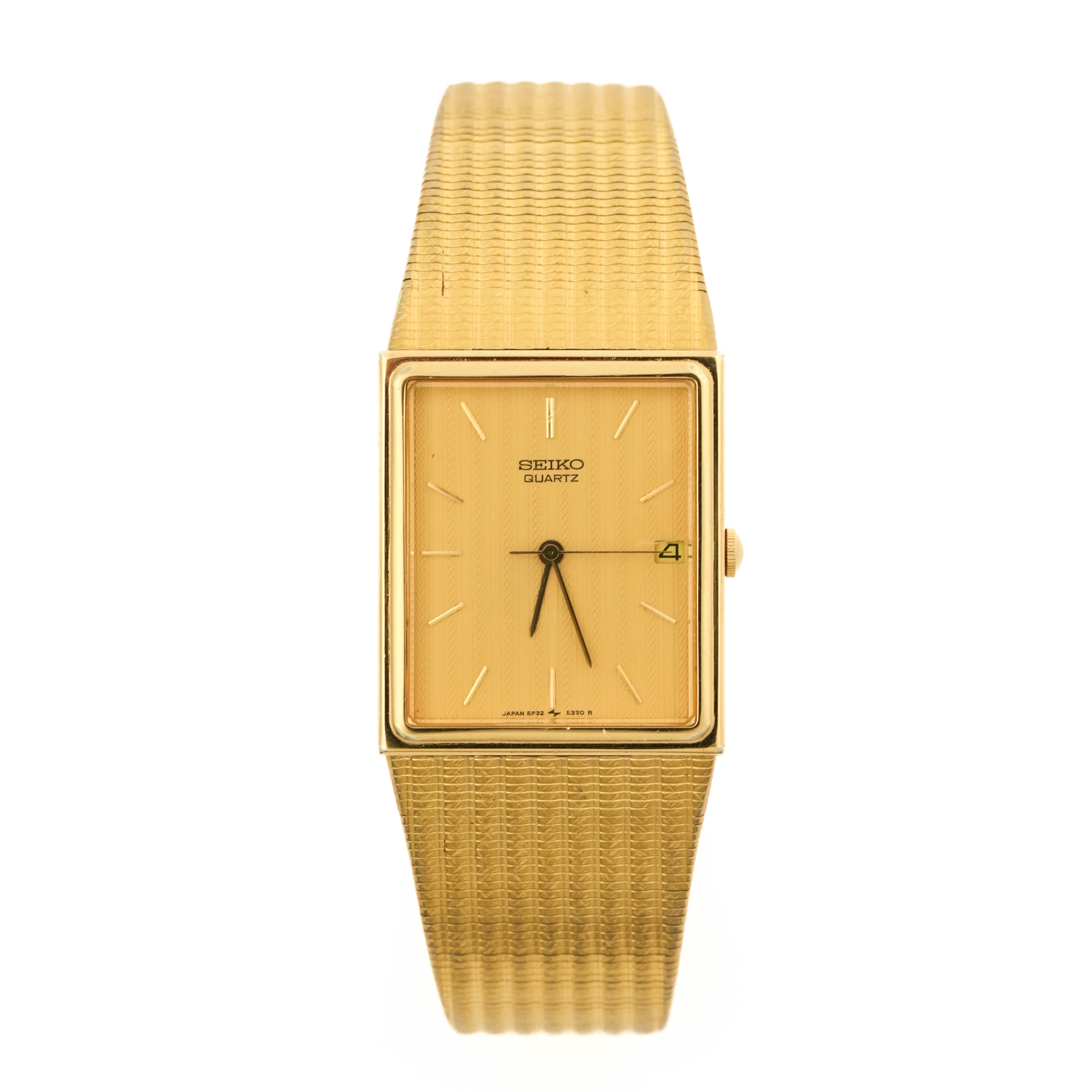 1987 Seiko 5P32-5239 Gold Tank Quartz Herringbone Champagne Dial