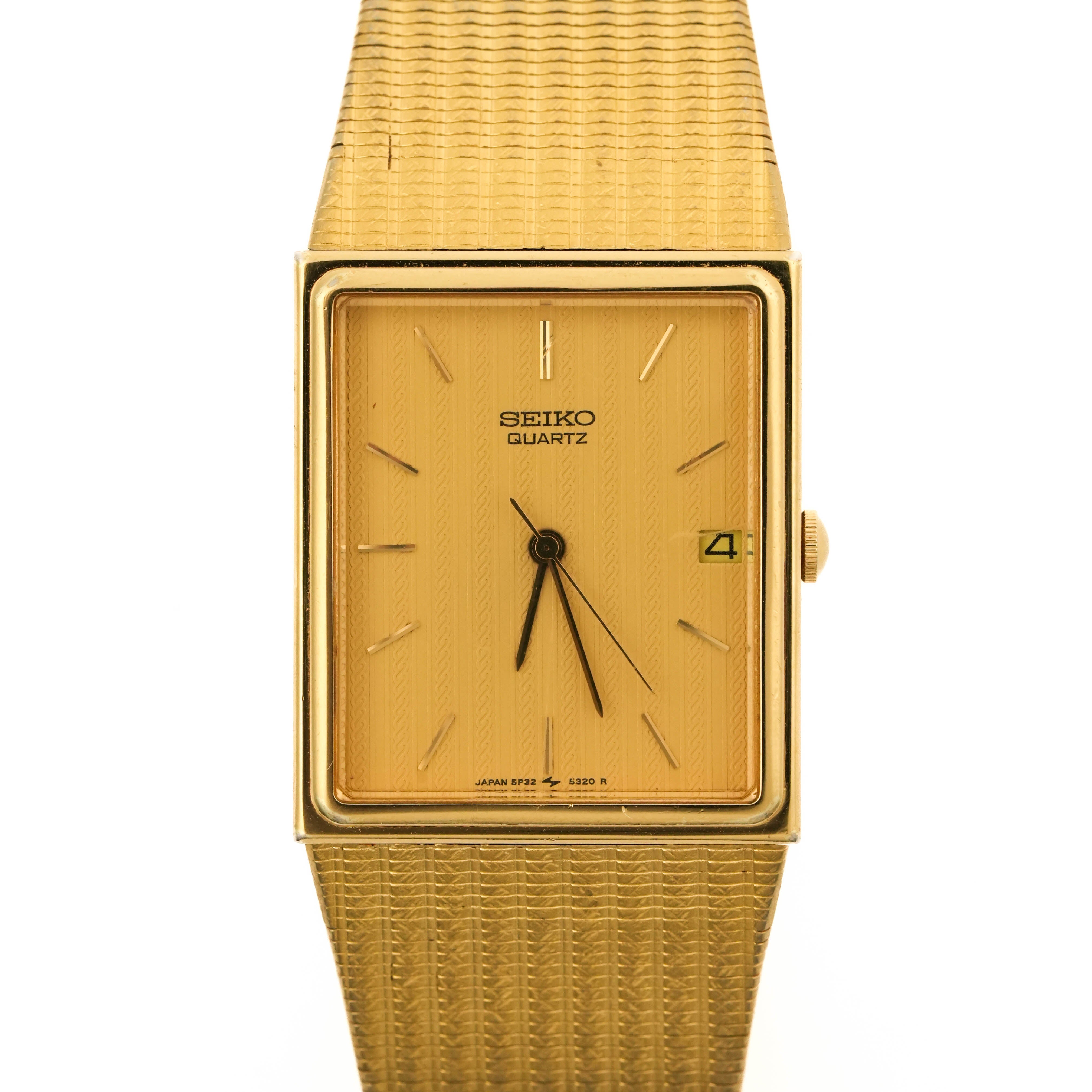1987 Seiko 5P32-5239 Gold Tank Quartz Herringbone Champagne Dial